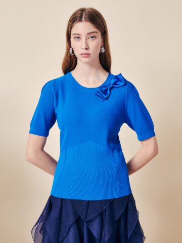 새틴 보우 포인트 니트 풀오버 