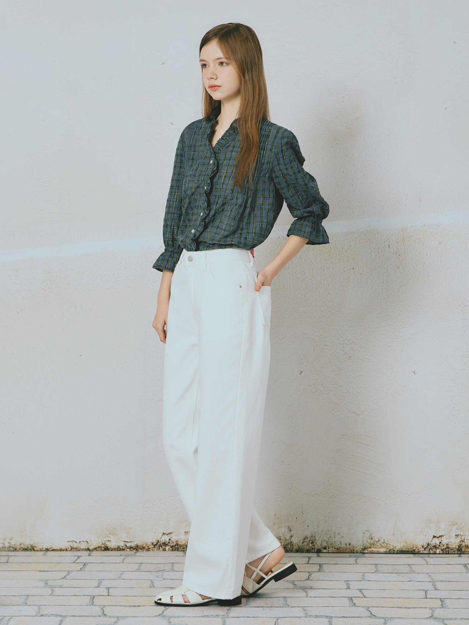 프릴 셔츠 블라우스 (BLUE)