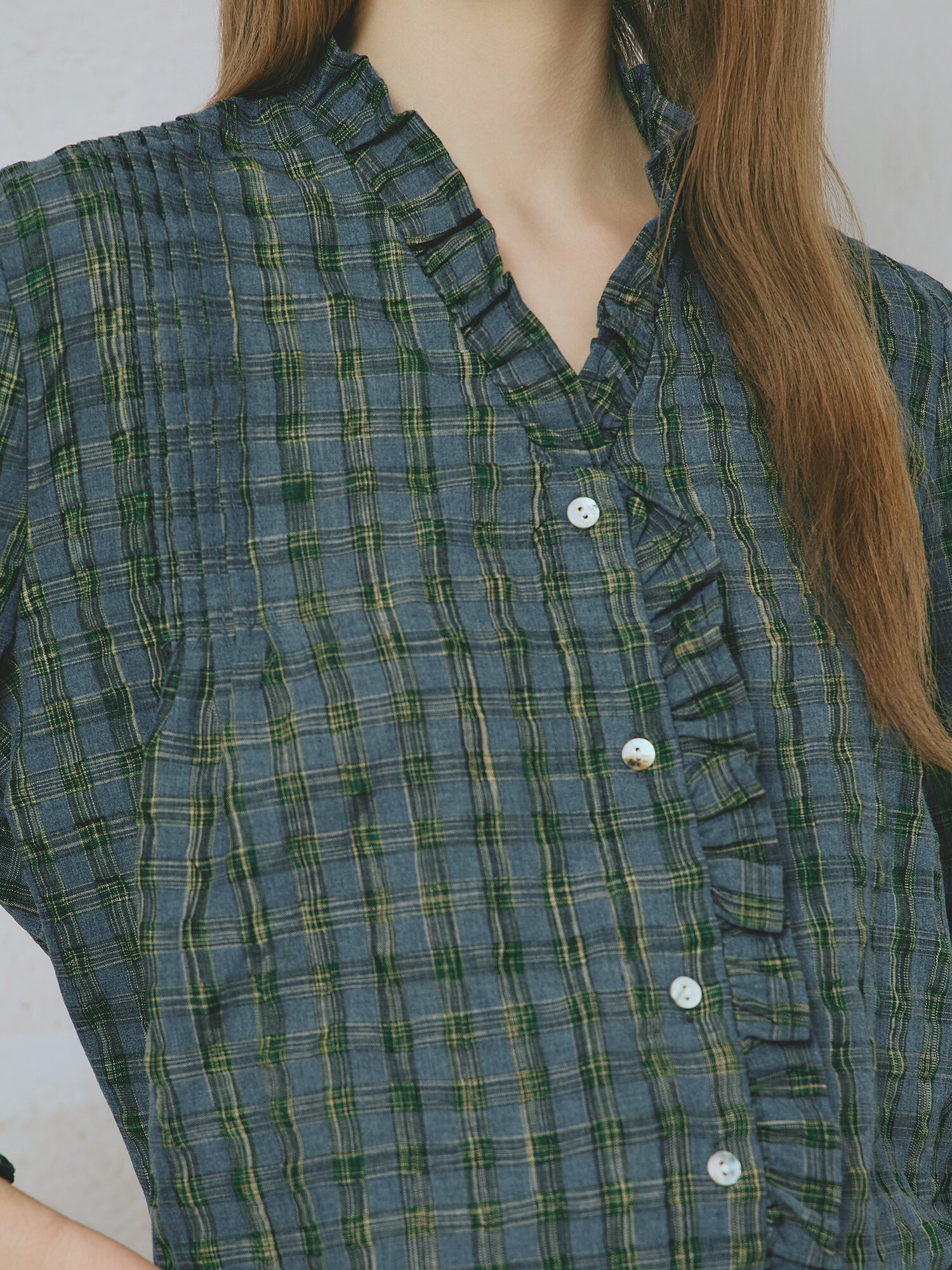 프릴 셔츠 블라우스 (BLUE)