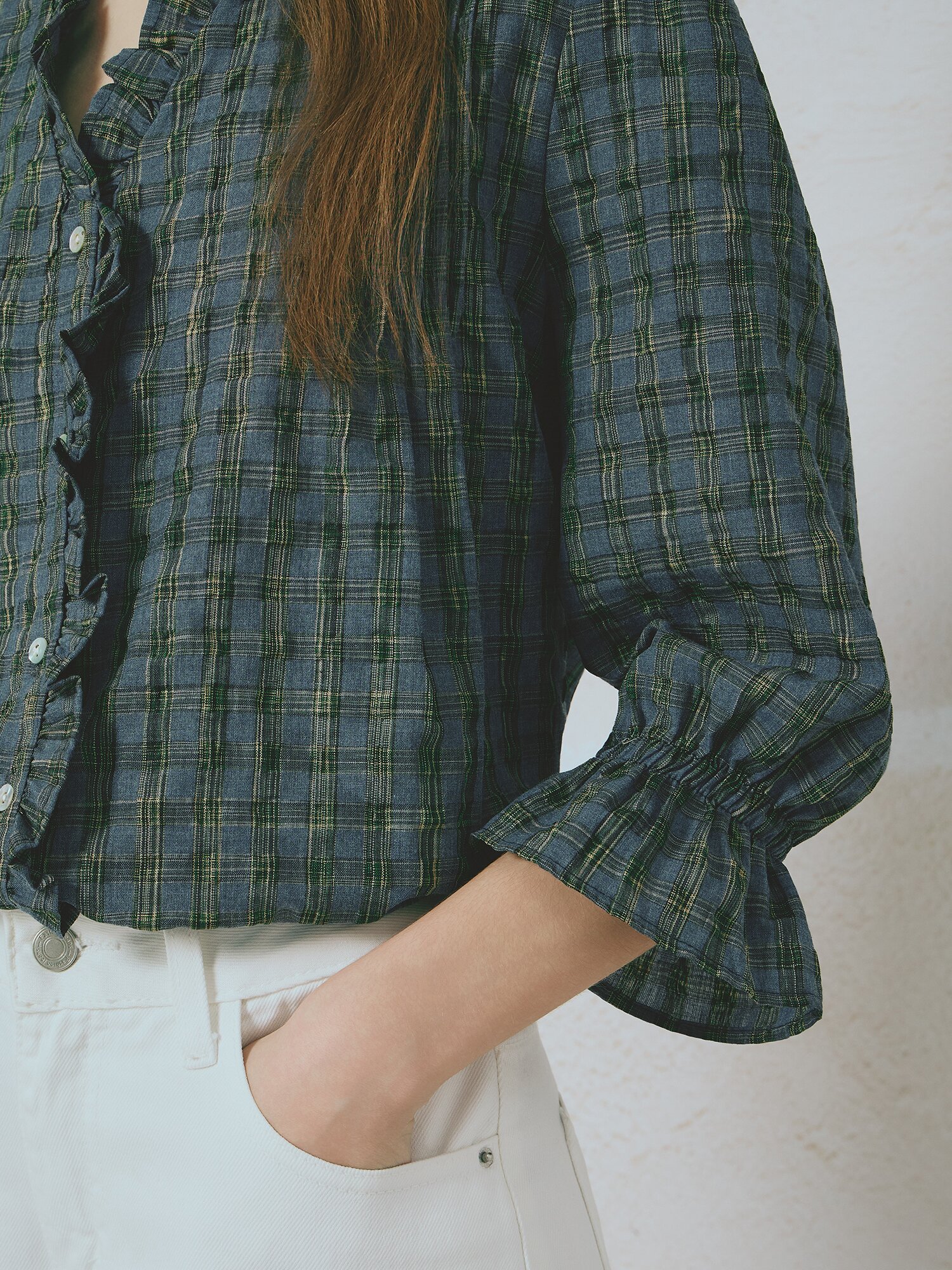 프릴 셔츠 블라우스 (BLUE)