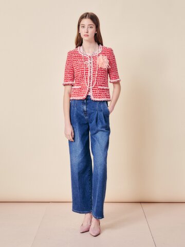 레더 탭 와이드 스트레이트 데님 팬츠 