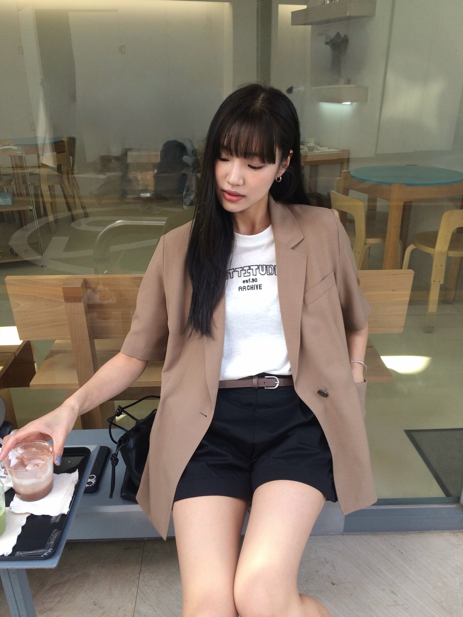 포켓 원 버튼 하프 슬리브 재킷 (BEIGE)