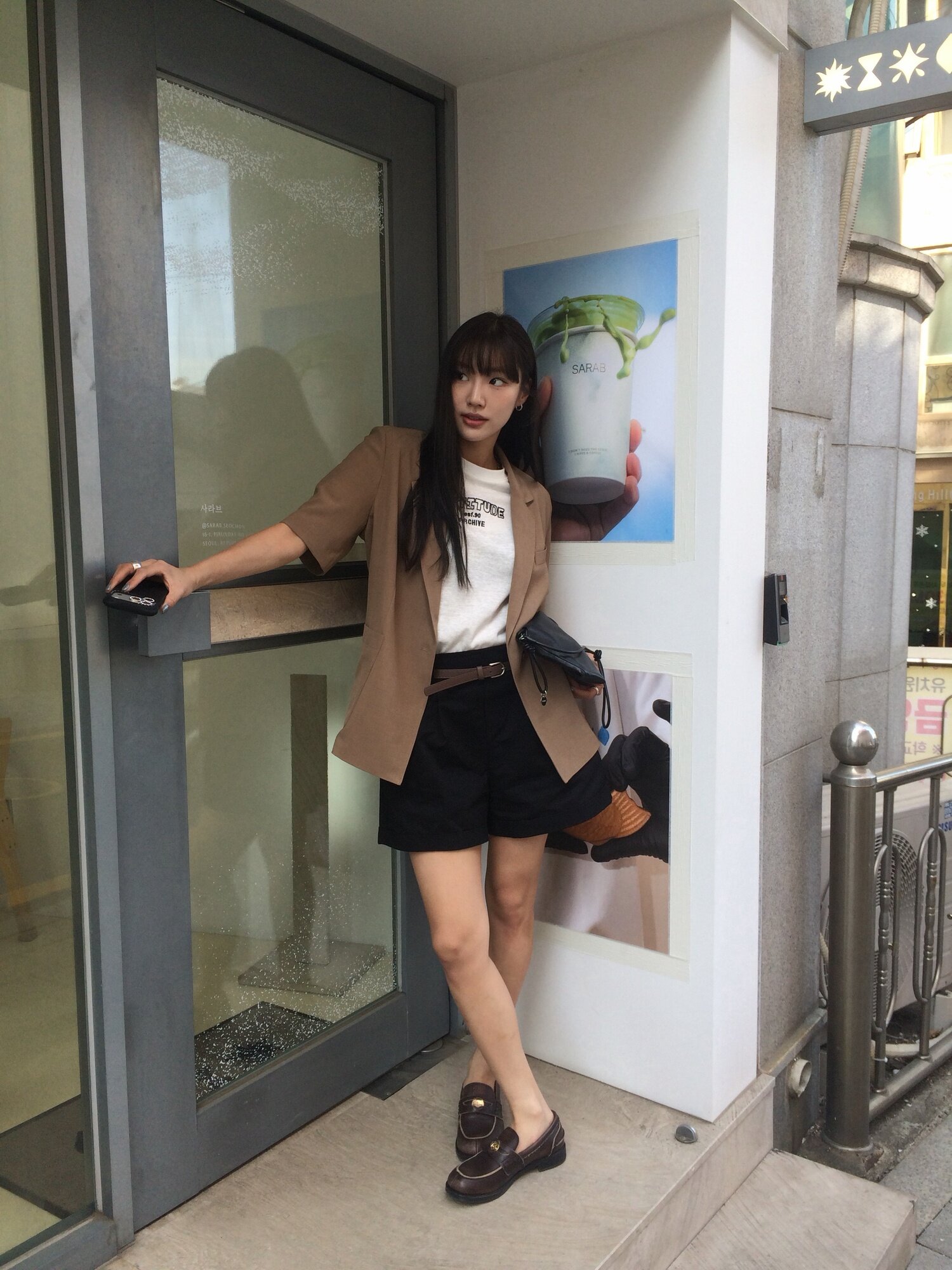 포켓 원 버튼 하프 슬리브 재킷 (BEIGE)