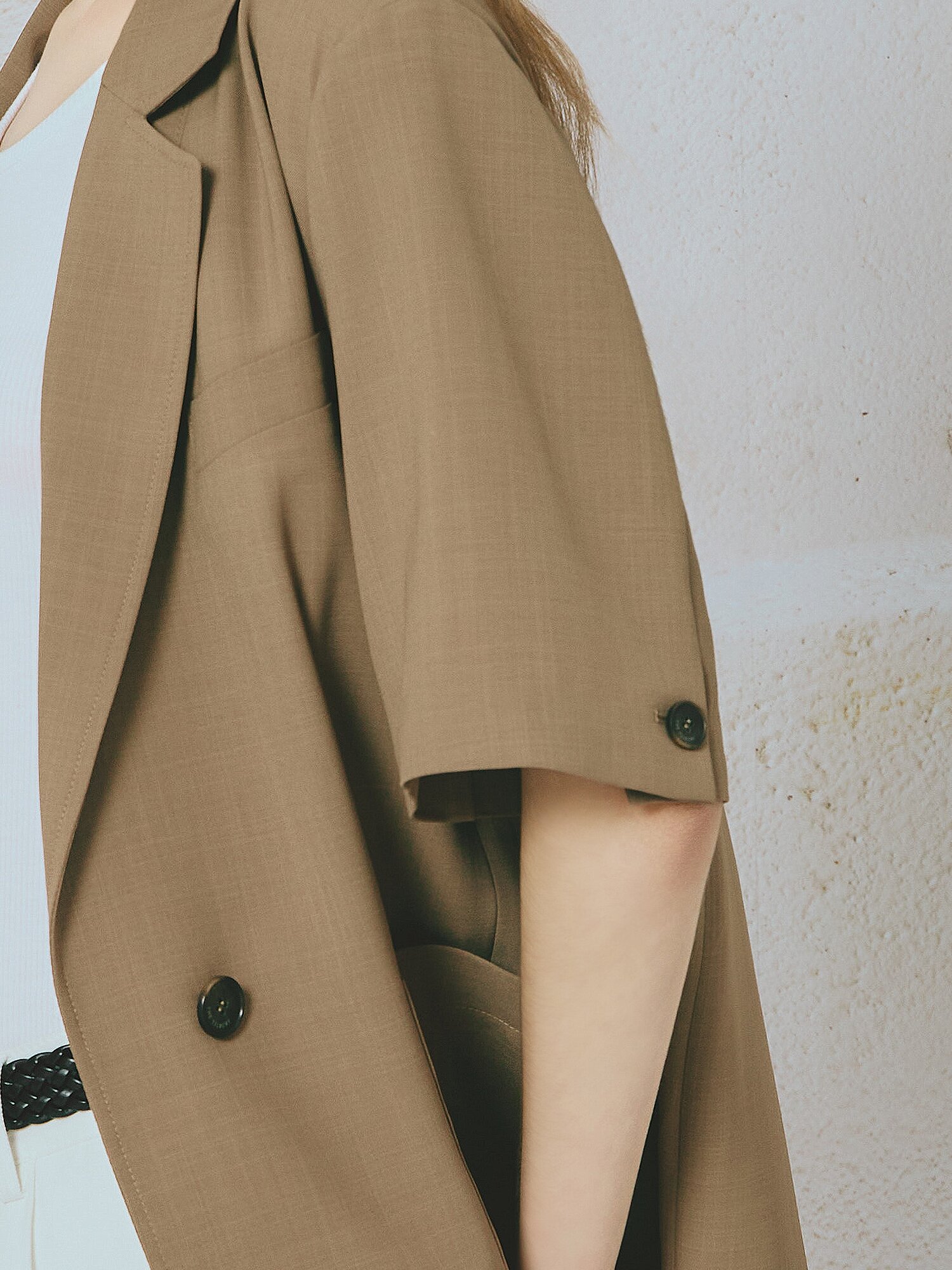 포켓 원 버튼 하프 슬리브 재킷 (BEIGE)