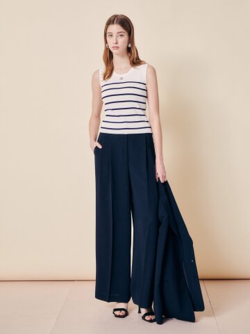 레더 탭 와이드 테일러드 슬랙스 