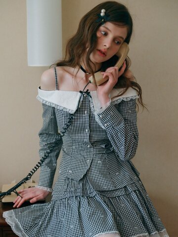 Cest_Check lace off-shoulder blouse