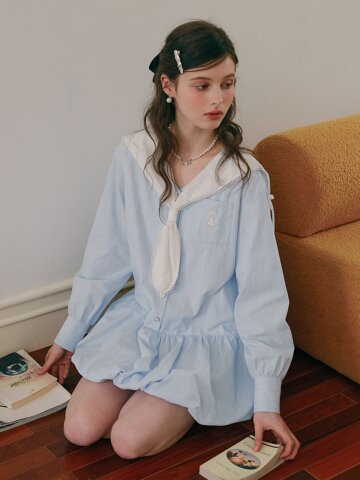 Cest_Sailor collar balloon shirt dress