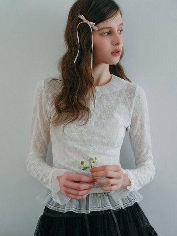 Cest_Lace ruffle collar blouse