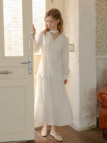 PM_Chiffon layered long dress_WHITE