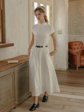 PM_High neck belted dress_WHITE