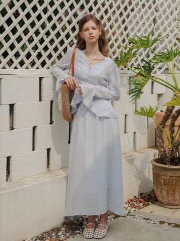 PM_Feminine shirt and skirt set_BLUE