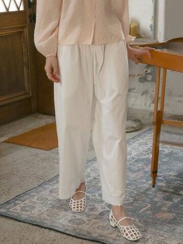 PM_Srawstring waist wide lace him pants_WHITE