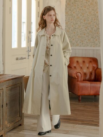 PM_Beige casual green check long coat