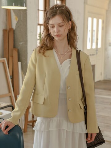 PM_V-neck slim fit blazer jacket_YELLOW