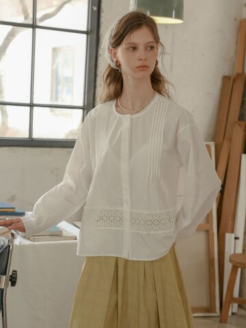 PM_Cotton lace trim shirt_2color