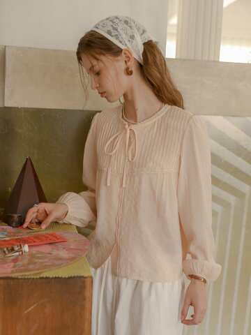PM_Peach feminine ribbon shirt_PINK
