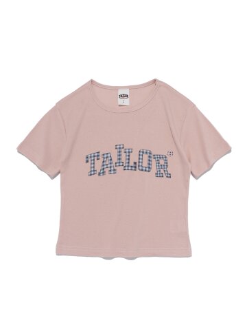 캠퍼스 체크 테일러 크롭 반팔티 (핑크)