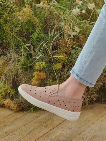 데이워크 발편한 아치깔창 여성 슬립온 스텔라 핑크베이지 DW1013-PKBGS