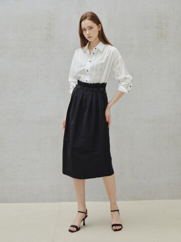 램스킨 하이 웨이스트 미디 스커트 