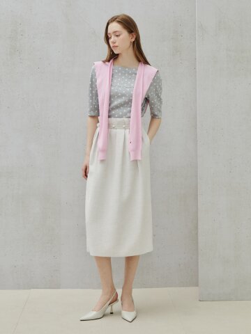 램스킨 하이 웨이스트 미디 스커트 