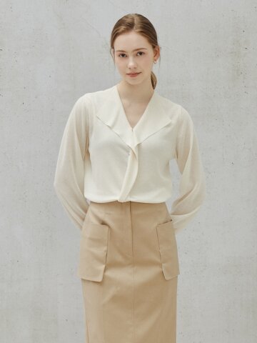 시어 드레이프 숄 칼라 카디건 