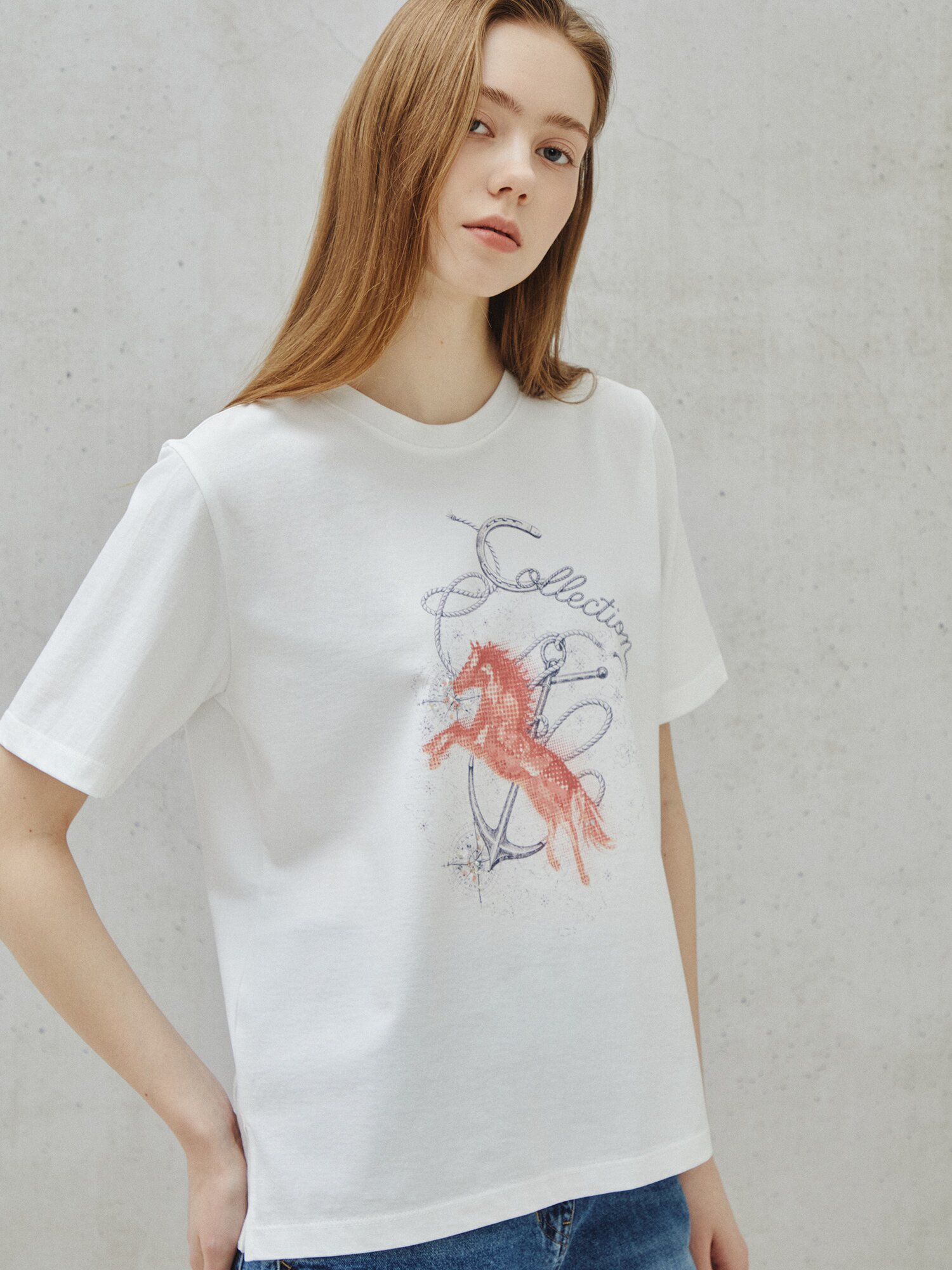 시퀸 비딩 아트워크 코튼 티셔츠 (WHITE)