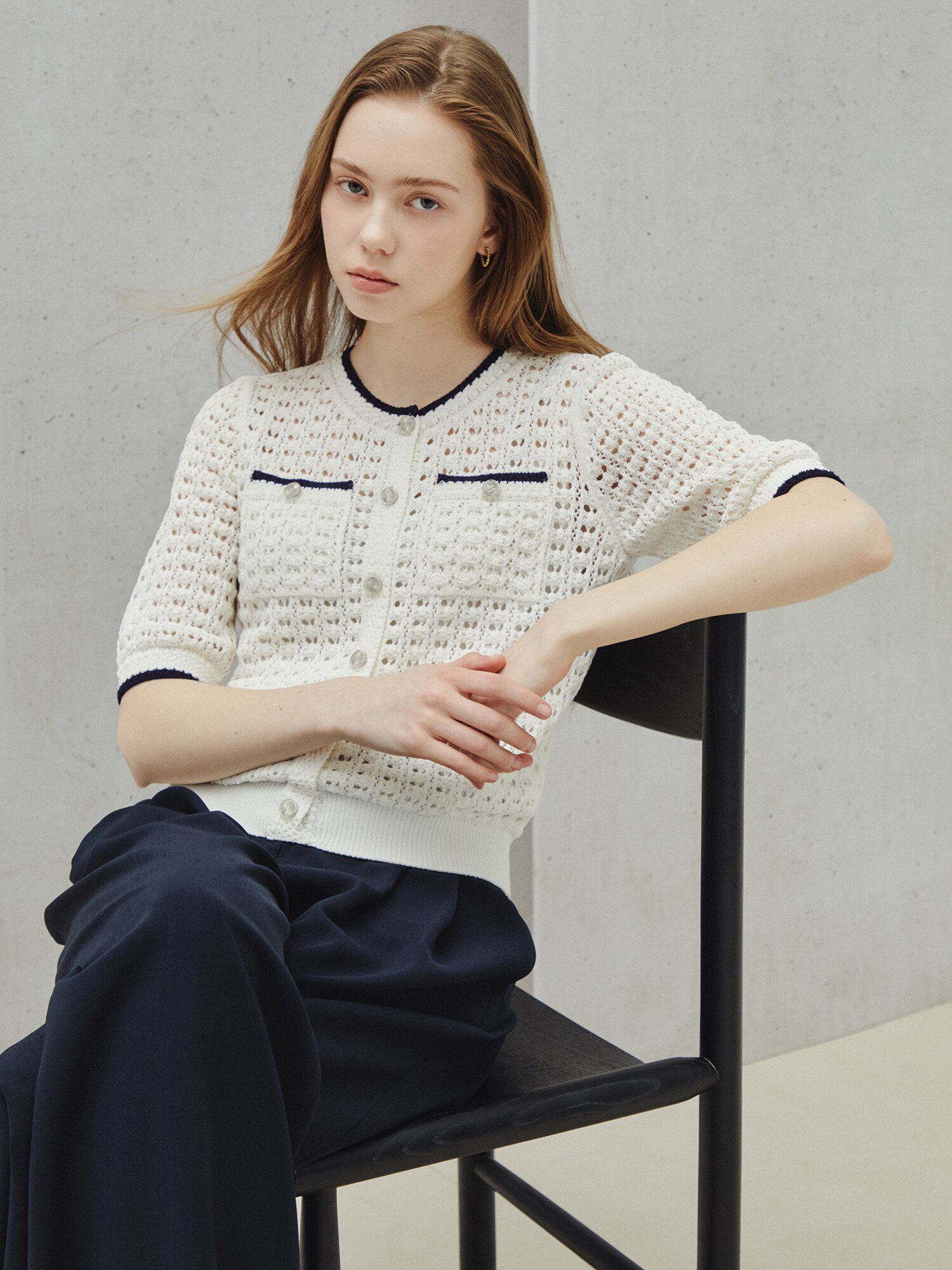 클래식 크로셰 오픈워크 니트 풀오버 (IVORY)