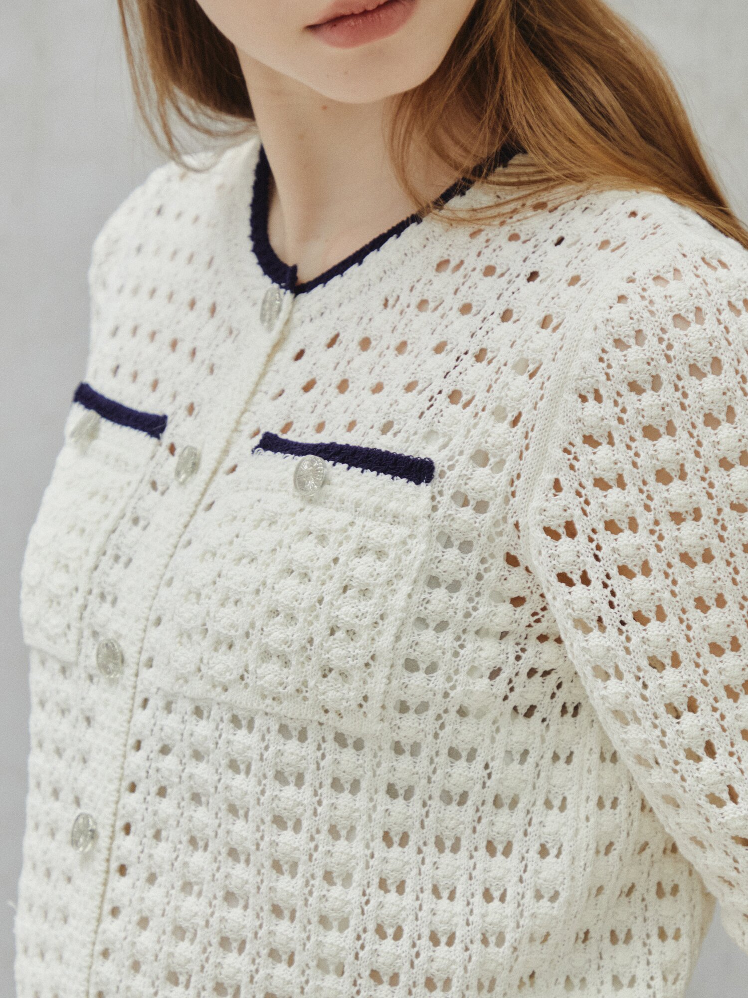 클래식 크로셰 오픈워크 니트 풀오버 (IVORY)