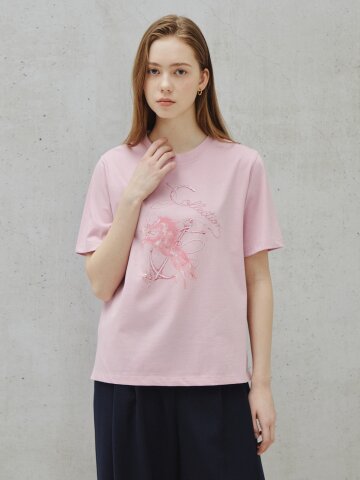 시퀸 비딩 아트워크 코튼 티셔츠 