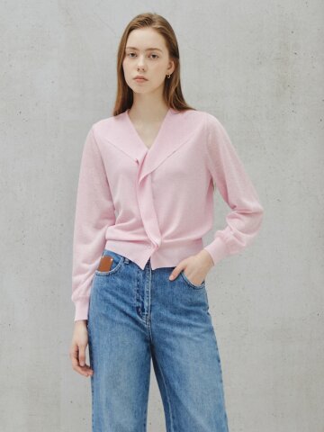 시어 드레이프 숄 칼라 카디건 