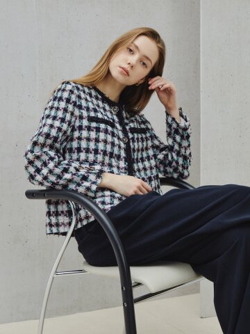 멀티 트위드 프린지 크롭 재킷 