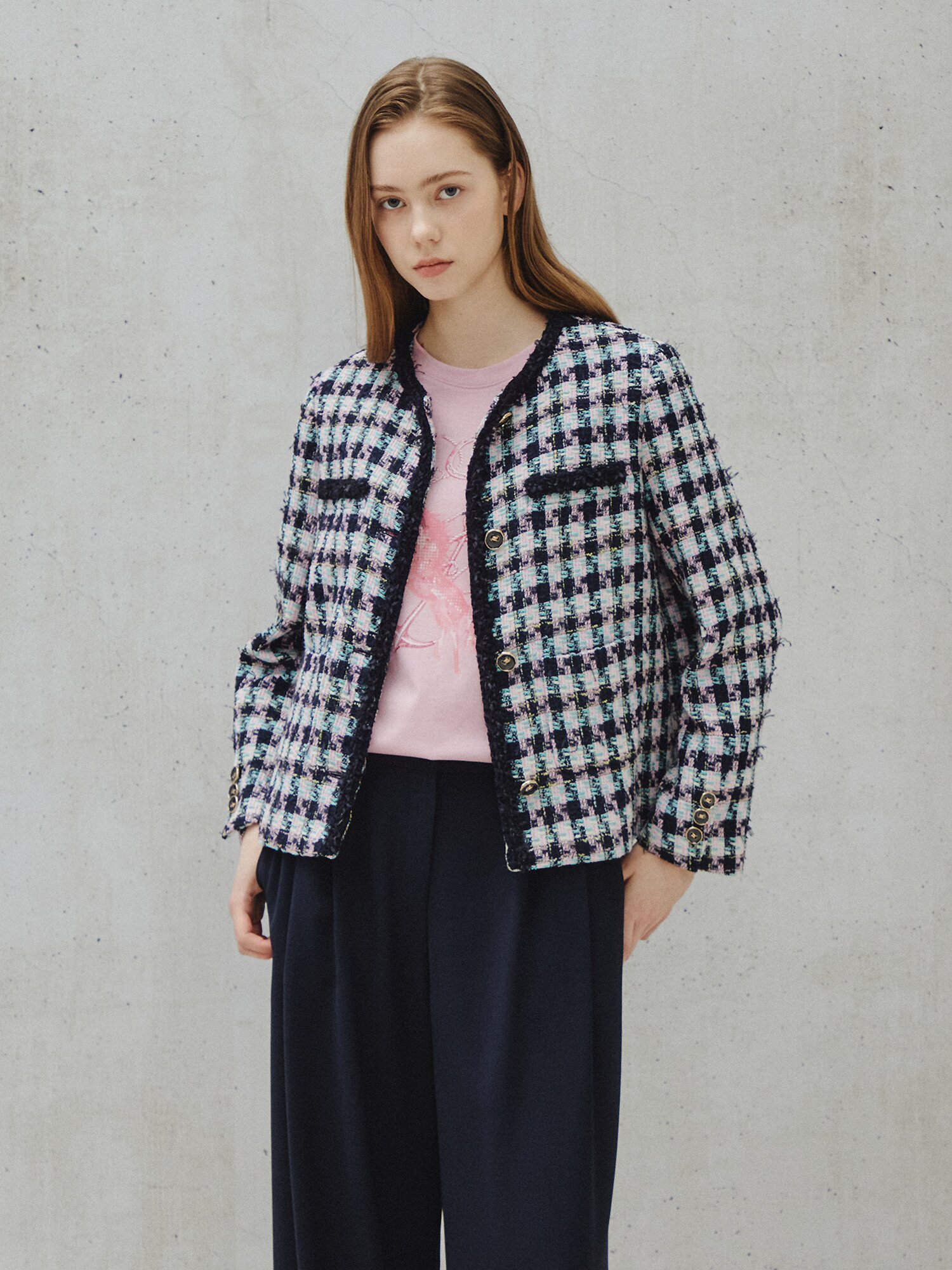 멀티 트위드 프린지 크롭 재킷 (MULTi COLOR)