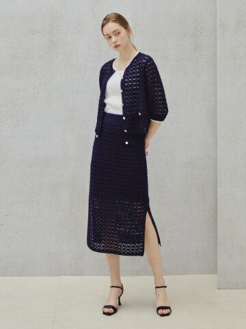 텍스처드 크로셰 컨투어 미디 스커트 