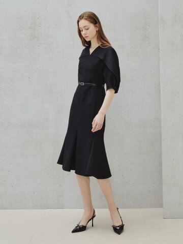 시어 케이프 숄더 머메이드 드레스 