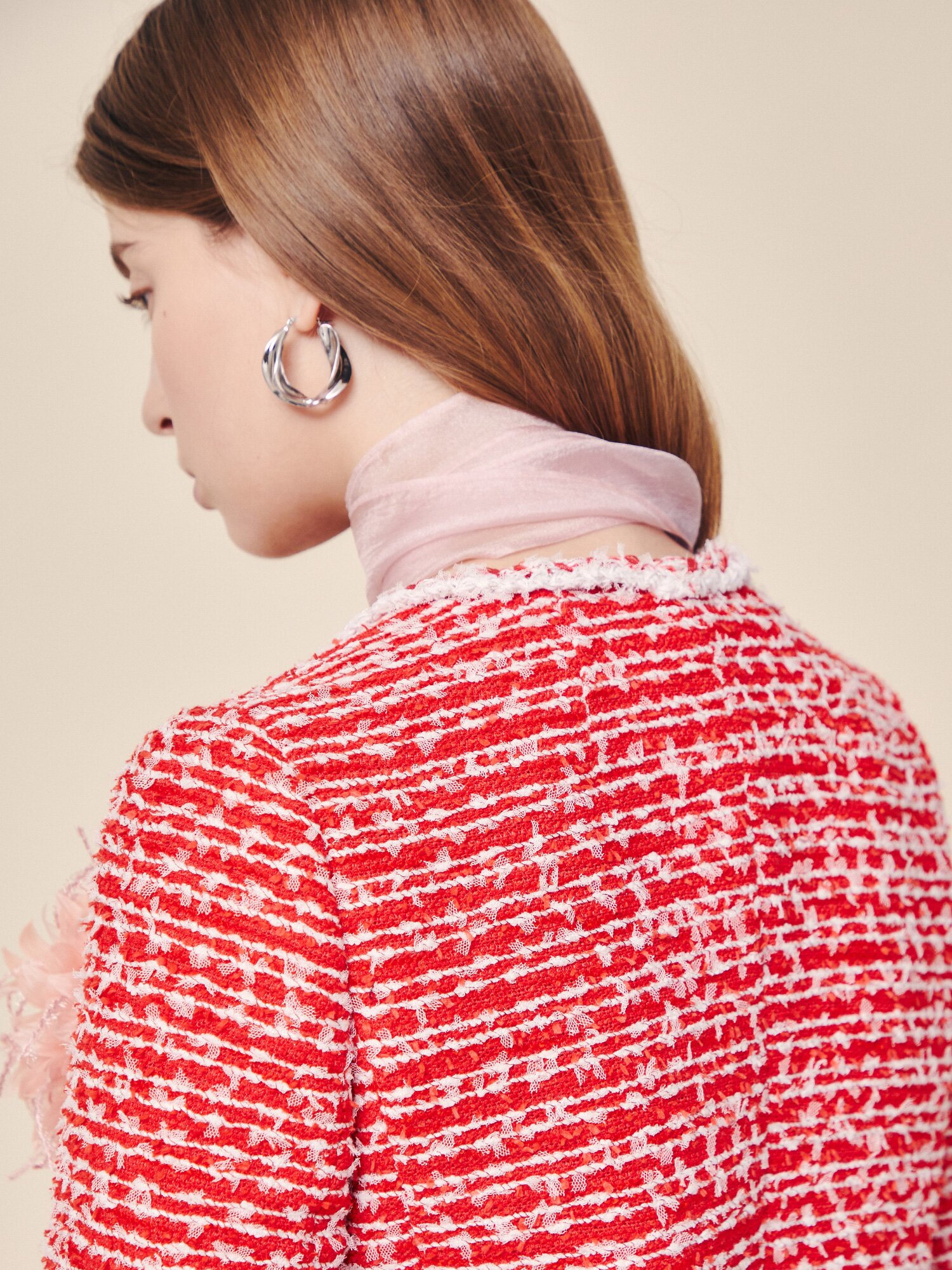 프렌치 트위드 코사지 크롭 재킷 (RED)