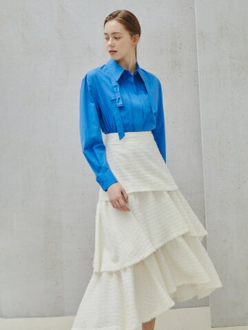 퍼지 텍스처 티어드 롱 스커트 