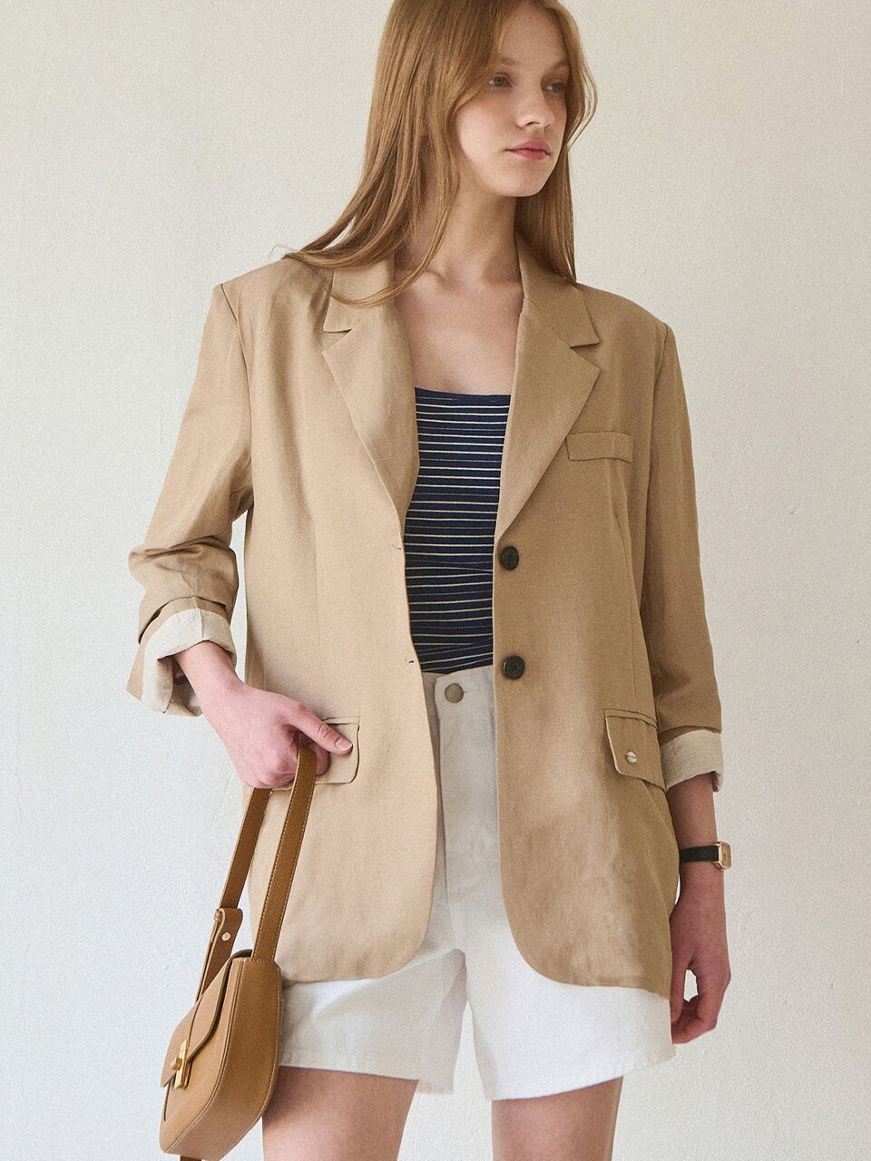 Turn up linen blazer_2 Colors