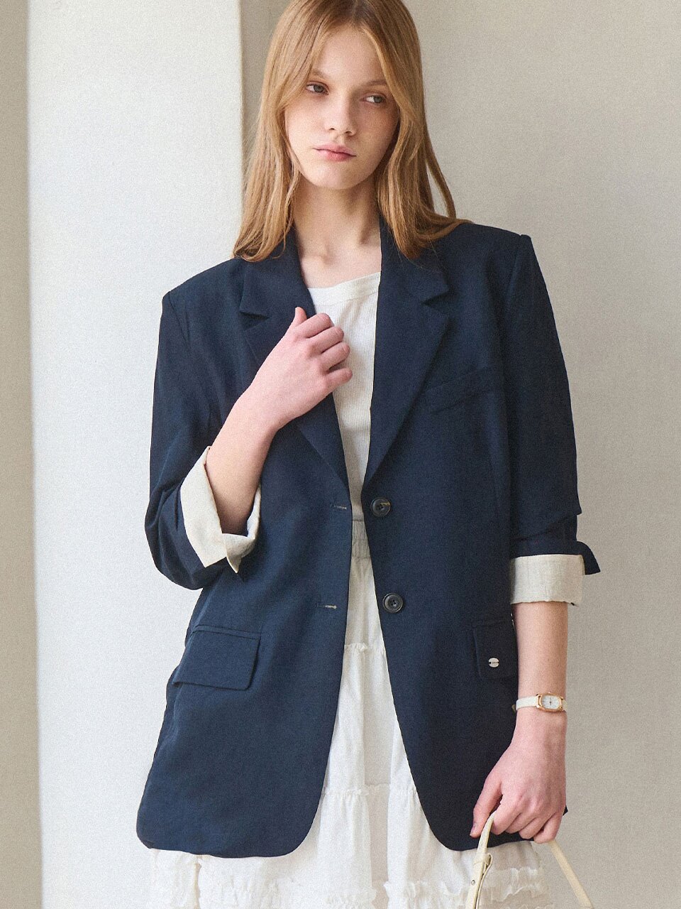 Turn up linen blazer_2 Colors