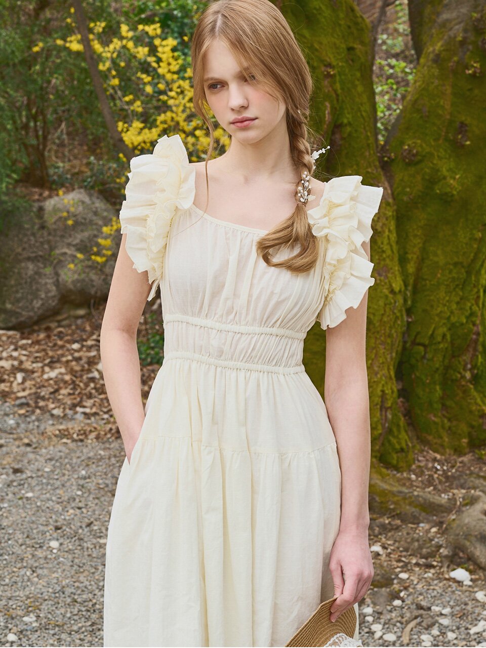 Ruffle line sleeveless dress_3 Colors