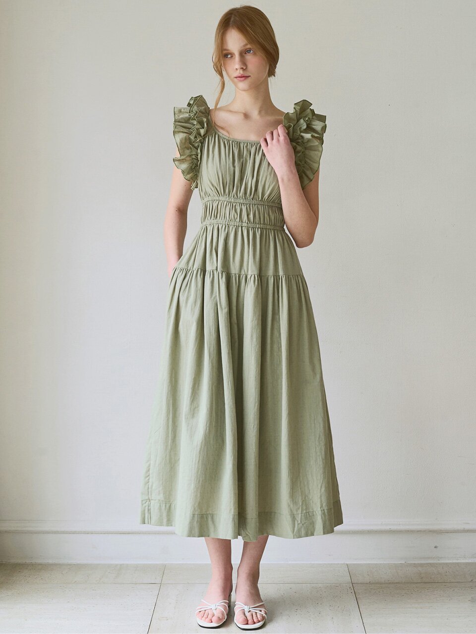 Ruffle line sleeveless dress_3 Colors
