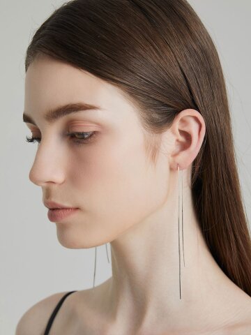 [Silver925] 뱀줄 투라인 롱 드롭귀걸이