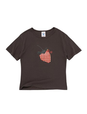 피크닉 체크 스트로베리 크롭 반팔티 (브라운)