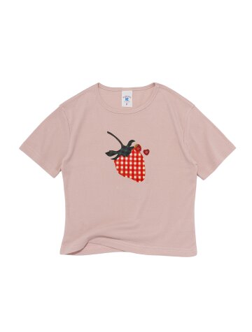 피크닉 체크 스트로베리 크롭 반팔티 (핑크)