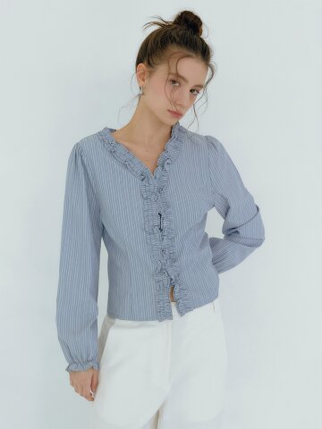 레피다 러플 스트라이프 블라우스