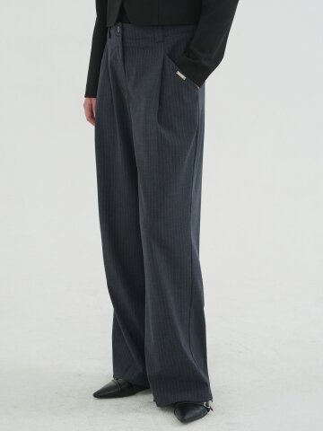 아니마 스트라이프 원-턱 와이드 슬랙스