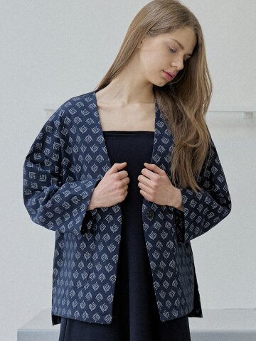 Leaf Pattern Navy Robe Jacket - NAVY