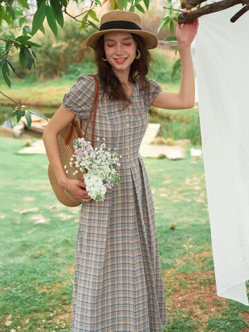 SR_Ballad plaid v-neck dress