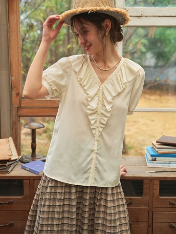5/6 예약배송_SR_Ruffled collar short blouse