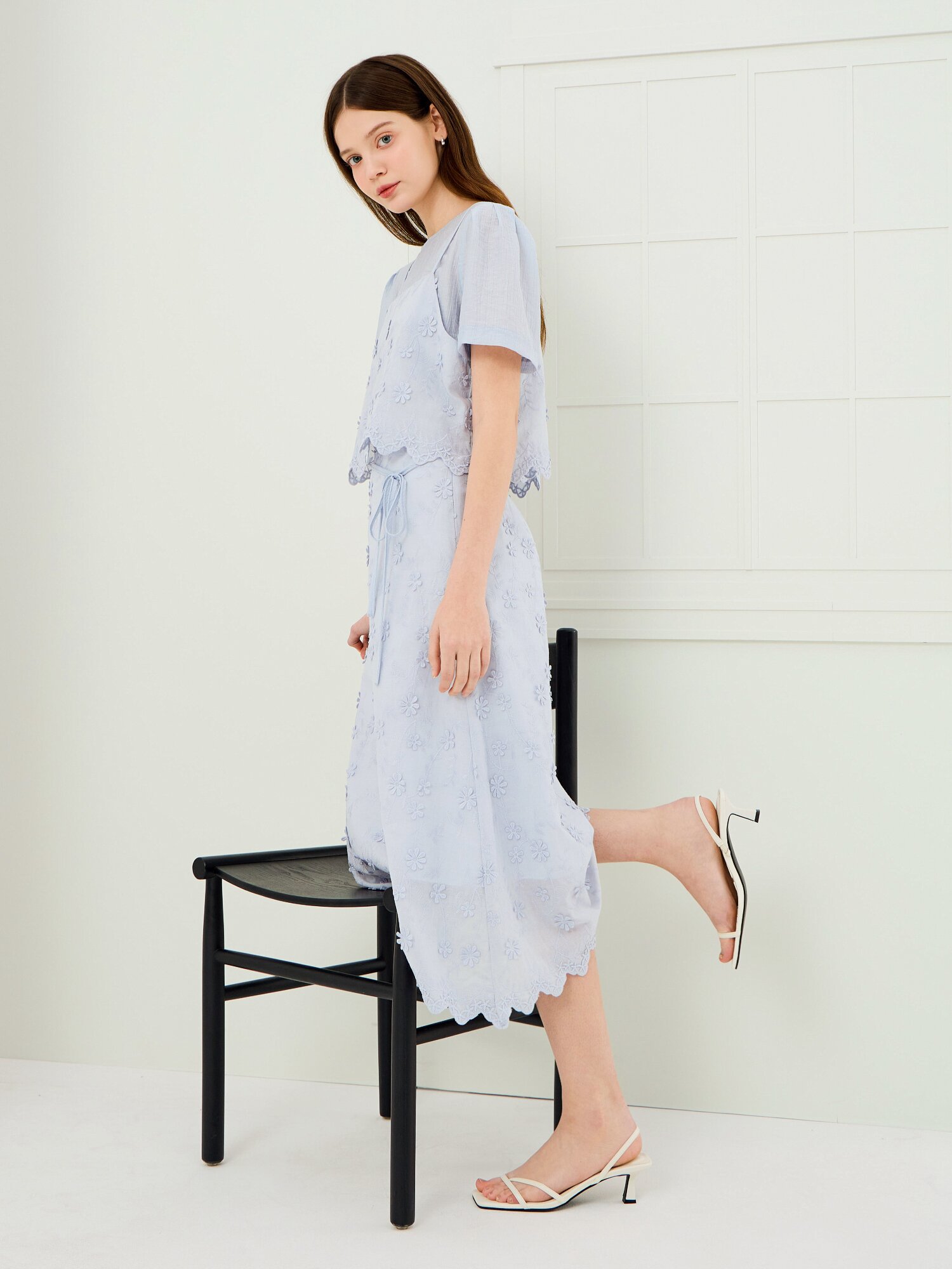 플라워 백 밴딩 A라인 스커트 (LIGHT BLUE)