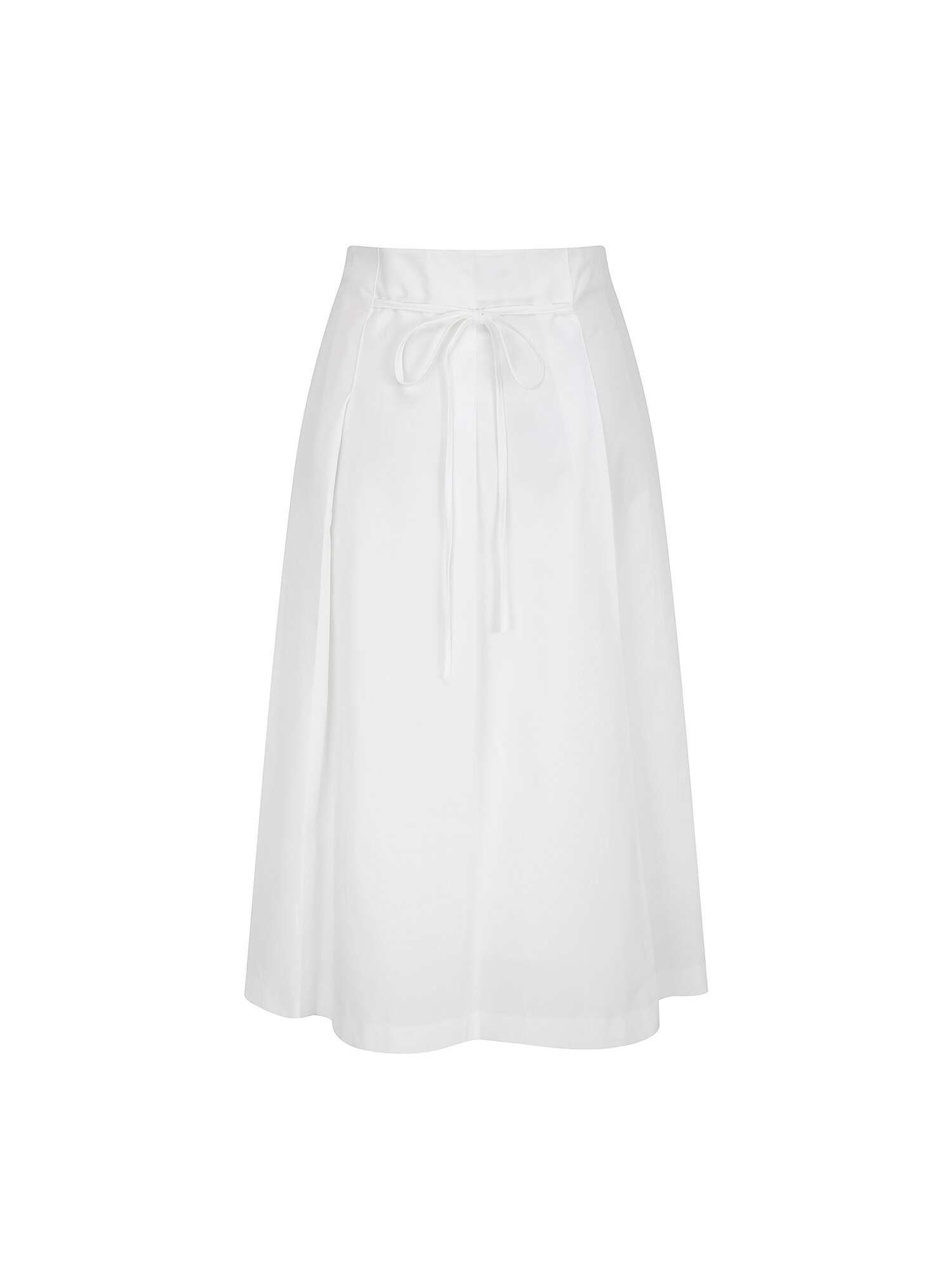 백 리본 플리츠 미디 스커트 (WHITE)